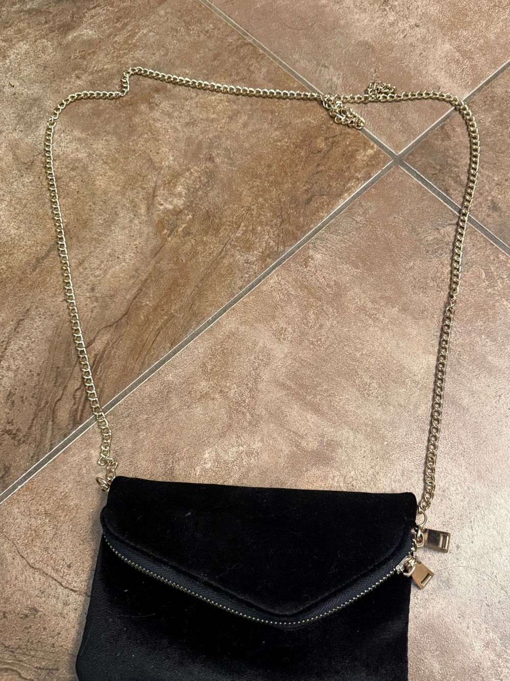 Black Velvet Envelope Clutch with Gold Chain Urban Expresssions